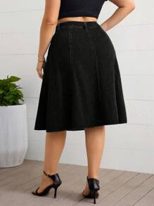 EMERY ROSE Plus Size High Waist Washed Denim Casual A-Line Skirt