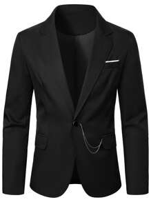 Calvornis Men's Chain Detail Lapel Single Button Suit Jacket And Pants Set , Prom Suits For Men , Men High Quality Suits , Men Clothing Suits - Black - View 4