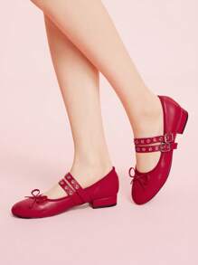 CUCCOO DOLLMOD Zapatos planos de mujer casuales de tipo slip-on, de estilo dulce y vintage, adecuados para vacaciones de verano y atuendos diarios - Rojo - Ver 4