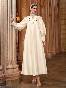 Al Najma Women's Elegant Crystal-Embellished Turkish & Arabian Style Long Dress