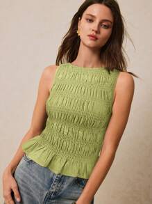 Poéselle Women's Summer Casual Solid Color Round Neck Camisole - Olive Green - View 6