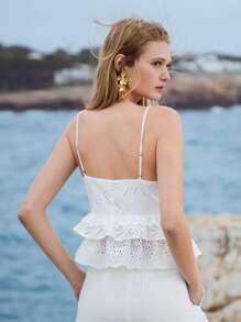 MOTF PREMIUM EYELET EMBROIDERY RUFFLE HEM CAMI TOP