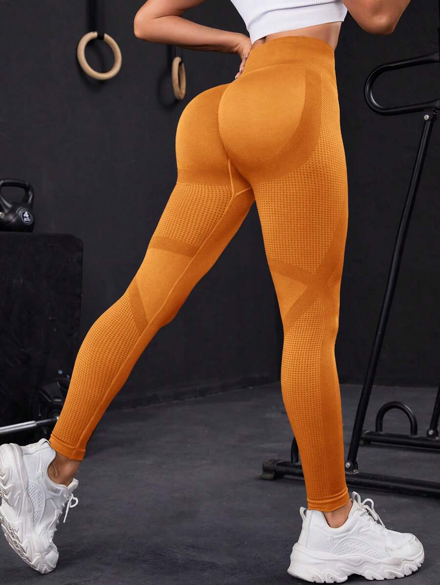 Powerista Seamless High Elastic High Waist Sports Leggings - Orange - View 1