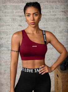 Powerista 女士撞色字母针织不对称运动胸罩