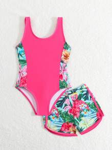 SHEIN 少女泳衣 / 连体泳衣 / 印花图案 / 两件套 - 彩色 - 查看 4