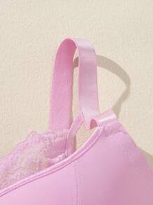 1 件浪漫蕾丝拼接加厚大码钢圈内衣文胸女士 - 粉色 - 查看 5