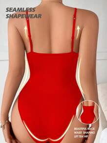 1 件女士无缝吊带背心式塑身衣 - 紅色 - 查看 2