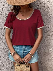 EMERY ROSE Women's Casual Round Neck Short Sleeve Loose Fitting T-Shirt - Red - View 6