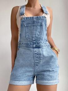 EMERY ROSE Summer Casual Washed Denim Bib Shorts