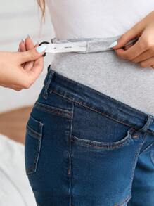 SHEIN Maternity Casual Washed Color Block High Waist Denim Jeans - Dark Wash - View 7