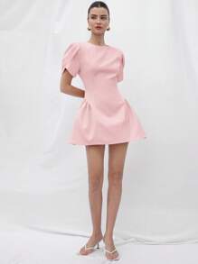 Aveloria Rosie Rochie scurtă pentru femei, cu mâneci 3D, lalele, cu gât rotund, cu tiv îmbinat, rochie mini în stil prințesă