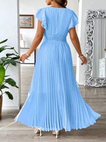 SHEIN Clasi Plus Size Women Elegant Solid Color Pleated Twist Dress - Blue - View 2
