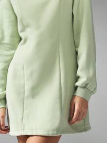 MISSGUIDED Cozy Loopback Sweater Mini Dress High Neck Long Sleeve Winter Fall Comfort Casual Day Style Ribbed Cuff Hem Christmas - Green - View 4