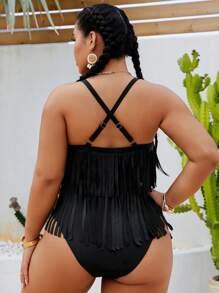 Slaydiva 大码连衣裙音乐节派对流苏 - 黑色 - 查看 2