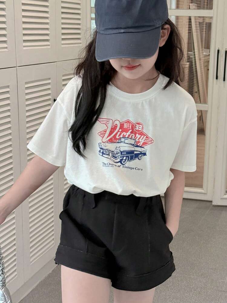 Tween Girl' Round Neck Printed Short Sleeve T-Shirt, Knit, Summer,Back To School Clothes