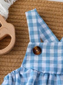 SHEIN New Born Baby Plaid Casual Cute Fashion Bodysuit - Dusty Blue - View 5
