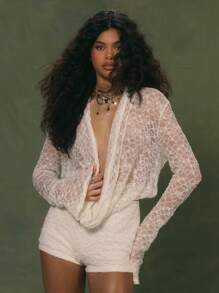 MUSERA Mid Rise Textured Lace Fitted Micro Mini Shorts Only Sexy Cute Ibiza Summer Club Vacation Holiday Boho Forbideen Gardens Valentines Day Pants Spring - Cream - View 6