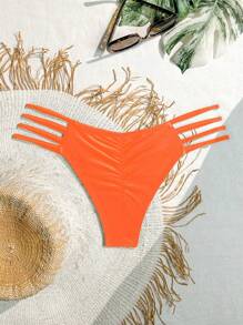 SHEIN Swim Women's Summer Beach Solid Color Waist Cutout Sexy Bikini Bottom