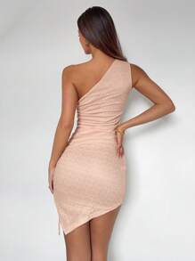 Roylia Asymmetric Hem Dress With Bow Shoulder Details - Apricot - View 2