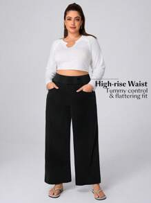 Flexra 大码高弹针织阔腿男友牛仔裤 - 黑色 - 查看 4