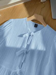 Comfortcana Plus Size Casual Blue Vacation Shirt, Spring/Summer - Baby Blue - View 5