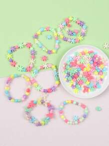 SHEIN 1 Set(100g)/2 Set(200g)/5 Set (500g ) Randomly Mixed Colored Five Pointed Star Small Flower Butterfly Heart-Shaped Beads, With Pre Drilled DIY Jewelry Manufacturing Material Package Set, Used For DIY Bracelets, Phone Chains, Bag Chains, Handmade Jewelry Manufacturing Equipment (Including Elastic Rope)