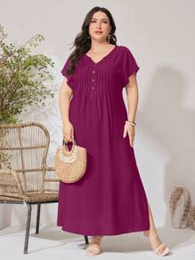 Modelyn Plus Size Simple Plain Short Sleeve Arabic Style Fashion Top, Suitable For Summer - Red Violet - View 4
