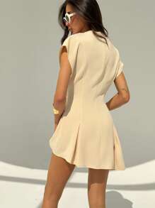 Aloruh 女士纯色高领蝙蝠袖优雅中长连衣裙 - 藕粉色 - 查看 3