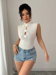 SHEIN Clasi 女士镂空花卉 3D 针织毛衣 - 白色 - 查看 5