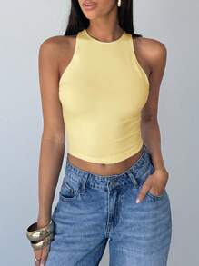 Aloruh Women's Backless Criss-Cross Tank Top, Solid Color Minimalist Fashion, Suitable For Summer,Rave Top - Yellow - View 4