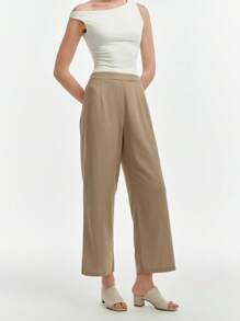 SHEIN Clasi 女式休闲杏色简约设计垂坠阔腿裤 - 杏色 - 查看 3