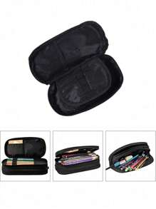 1pc Sports-Themed Pencil Case With Soccer Balls Pattern, 3D Football Print, Football Boy Pencil Case,Large Capacity Pencil Box Storage Pen Bag With Zippers, Soccer Pencil Pouch Stationery Case For Boys Girls Back To School,Multi-Functional Use - Black - View 3