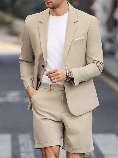 Manfinity Mode 男士百搭商务休闲西装外套，男士欧洲正式浅灰色西装外套，伴郎新郎婚礼商务职业装，西装外套男士短款西装男士休闲西装男士休闲西装男士夏季西装