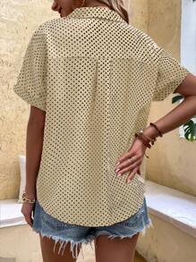SHEIN LUNE 波尔卡圆点印花前扣休闲短袖衬衫，夏季