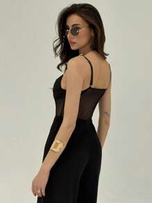 Aloruh Mono sin mangas de mujer con parches de malla transparente
