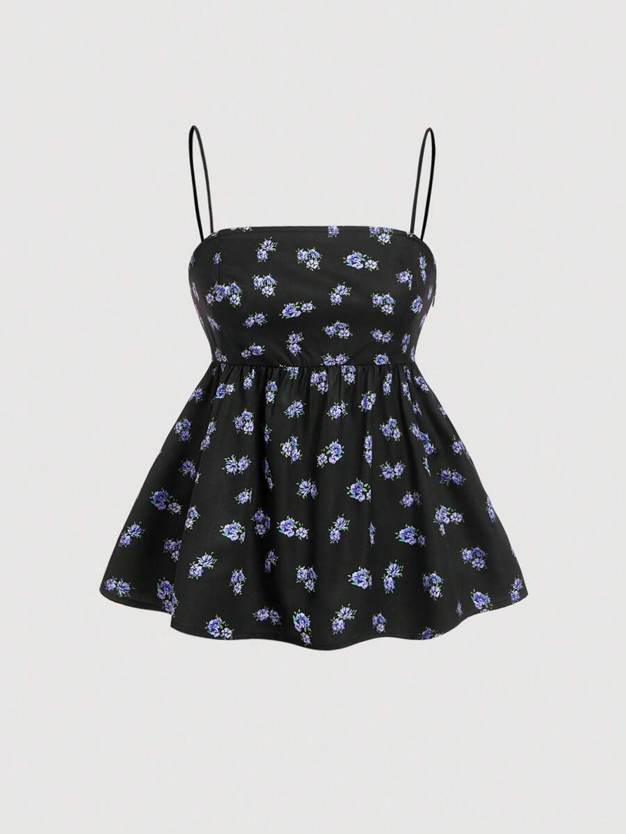 SHEIN MOD Women's Ditsy Ditsy Floral Camisole Tank Top - Black - View 1