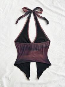 Soleia 女士复古扎染印花露背系带金属扣合身不对称下摆荷叶边下摆背心，适合度假、约会、派对、海滩、音乐节 - 彩色 - 查看 2