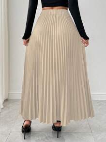 SHEIN Clasi تنورة طويلة مكسرة بلون أحادي أنيق بسيط - لون مشمشي - مشاهدة 2