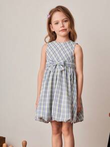 PrepCrw Young Girls Blue Plaid Ruffle Hem Sleeveless Dress, Spring/Summer, School Style - Multicolor - View 5