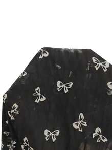 CottageSlumber Plus Size Tie Bow Printed Ruffle Edge Tassel Decor Short Sleeve Top And Pants Pajama Set - Black - View 7