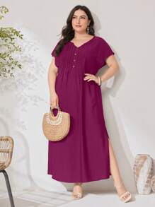 Modelyn Plus Size Simple Plain Short Sleeve Arabic Style Fashion Top, Suitable For Summer - Red Violet - View 5