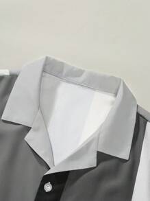 Manfinity Homme Men's Summer Casual Color Block Patchwork Short Sleeve Shirt , Men Stylish Shirts - Grey - View 6