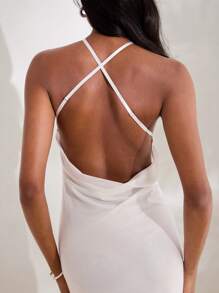 Opulessa Women's White Knitted Maxi Dress: Sleeveless Spaghetti Strap, Draped Detail, And Semi-Sheer Finish For An Elegant Beach Look - White - View 5