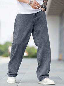 Manfinity Homme Loose Men's Cotton Solid Slanted Pocket Jeans - Grey - View 7