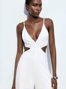 Maija 2025 Herbst/Winter Neu Weißer asymmetrischer Schnitt, asymmetrisches Schulterdesign, asymmetrischer Ausschnitt, Seitentasche Jumpsuit, modisch, modern, elegant, urban romantisch, raffiniert, Y2K, Country Music Festival, Old Money Stil, Korean Wave, Flughafen Reise, Straße, Hochzeitsgast, Geburtstag, Halloween, Business Lässig, Büro, Date, Party, Ausflug, Flughafen, Rückkehr zur Schule Herbst/Winter Damenoutfit