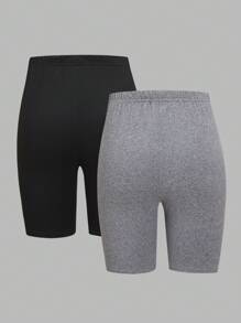 SHEIN Explorewe 少女两件套休闲舒适黑色和深灰色骑行短裤套装