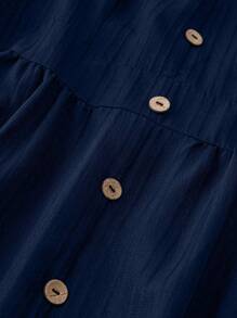 SHEIN Clasi 加大码纯色 V 领纽扣短袖夏季长款连衣裙女装