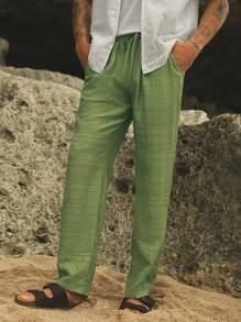 Manfinity VCAY Men's Woven Drawstring Waist Straight Leg Casual Pants, Suitable For Everyday Wear