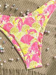 Swim Mod 2pcs/Set Summer Beach Holiday Spaghetti Strap Printed Top And High Cut Bottoms Bikini Set - Multicolor - View 4