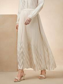 Anewsta 女士优雅褶皱 A 字缎面半身裙，适合节日、度假、假日、休闲和商务休闲 - 杏色 - 查看 3